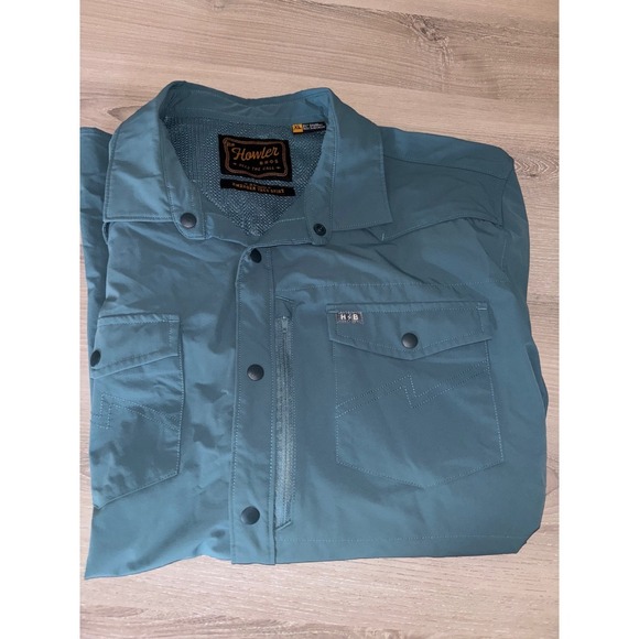 Howler Brothers Emerger Tech Shirt Mens XL Blue Slate Short Sleeve Snap Western - Picture 7 of 7